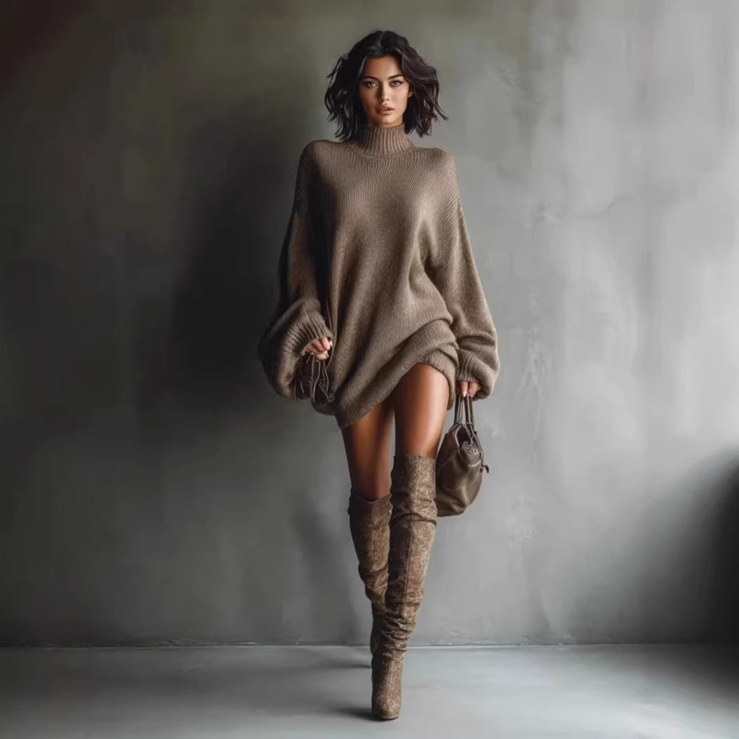 women autumn knite dress YUNZSXJY Women's Turtleneck Sweater Midi Dress Long Sleeve Ribbed Knit Maxi Pullover Sweater Dress Loose Fit Fall Knit Dress A-Black at Amazon Women's Clothing store