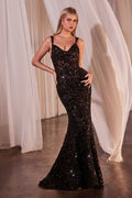 Robe de soirée ajustée à sequins et détails en velours